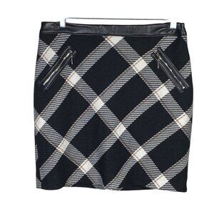 White House Black Market Pencil Mini Skirt Womens 8 Wool Blend Black Plaid